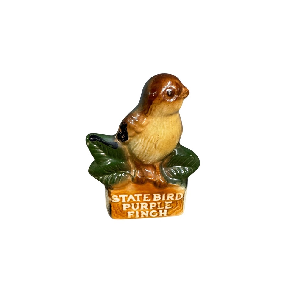 Vintage Ceramic Purple Finch State Bird Salt Pepper Shaker Figurine 3.5 Inch